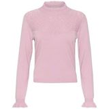 Cream Damesblouse, gebreid, lange mouwen, mock-hals, regular fit, frill details, Dawn Pink, L