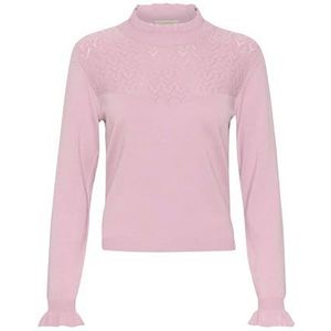 Cream Damesblouse, gebreid, lange mouwen, mock-hals, regular fit, frill details, Dawn Pink, L