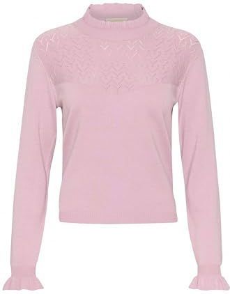 Cream Damesblouse, gebreid, lange mouwen, mock-hals, regular fit, frill details, Dawn Pink, L