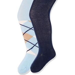 Playshoes Meisjes ruitpatroon en effen met comfortabele tailleband panty (verpakking van 2), blauw (original 900), 86/92 cm