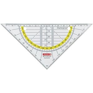 Brunnen 104975201 Geometrische driehoek/Geodriehoek (voor school en kantoor, 16 cm Office to go, uitwisbaar, onbreekbaar, glashelder)