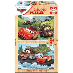 Educa - 2 ecologische houten puzzels voor kinderen met 25 delen | Lightning McQueen Disney Cars. Aanbevolen voor 3, 4 en 5 jaar (18877)
