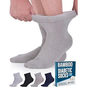 Doctor's Select Bamboe Viscose Diabetische Sokken Dames & Mannen - 4 paar Enkellengte Womens Diabetische Sokken | Niet-bindende sokken, lichtblauw, blauw, paars, roze, Medium