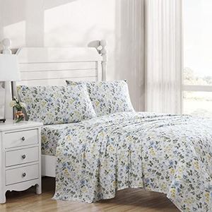 Laura Ashley Home - Kingsize lakens, zachte satijnen katoenen beddengoed set - slank, glad en ademend woondecoratie (weide bloemen blauw, koning)