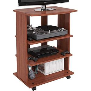 Bakaji TV-kast van MDF-hout met 3 planken voor videospellen dvd's en 4 wielen, modern design, afmetingen 60 x 45 x 80,5 cm (kers)