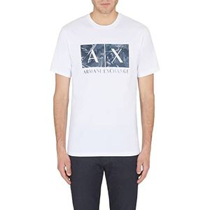 Armani Exchange Heren Regular Fit, Gedrukt Logo Box Urban T-shirt, Wit/Green G. Field, Extra Large, Wit/Green G. Field, XL