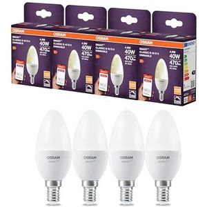 OSRAM SMART LED lamp B40 kaarsvorm E14, 4,9W ZigBee 3.0, dimbaar 2700K warm wit, app-bediening, Alexa, Smart Home,4-Pack