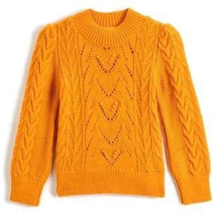 Koton Girls's Cable-Knit Sweater Lange Mouwen Stand-up Neck Pullover, oranje (207), 6-7 Jaar