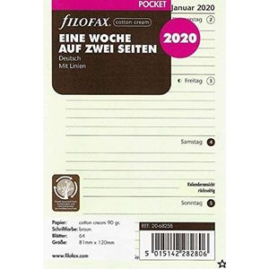 Filofax Agendavulling Pocket 1 week op 2 pagina's katoen crème (Duits) 2020, 00020-68258