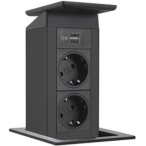 EVOline - Port Push - Roestvrij Stalen Poort - Zwart - 2X Schuko A + USB-C Oplader