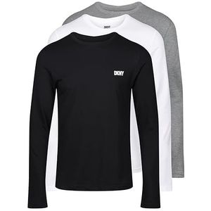 DKNY Slim Fit lichtgewicht top met lange mouwen voor heren in zwart/wit/grijs met ronde hals en merklogo - 100% katoen, superzacht en comfortabel loungewear, Zwart/Wit/Grijs, L