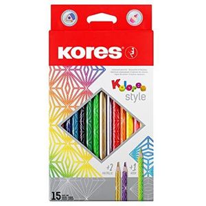 Kores Kolores Style kleurpotloden, 15 kleuren, trendy & mooie metallic en neon tinten voor wit, donker en knutselpapier, 15 kleurpotloden in een doos voor kinderen, kunstenaars