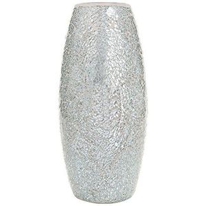 Decoratieve glinsterende Sparkled Mozaïek Bloemen Vaas Cadeau, Glas Hoogte 30 cm Diameter 8 cm (Zilver)