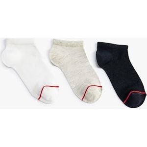 Koton Dames 3-Pack Bootie Sokken Set Multicolor Strip Gedetailleerd, Wit (000), One Size, WIT(000), Eén Maat
