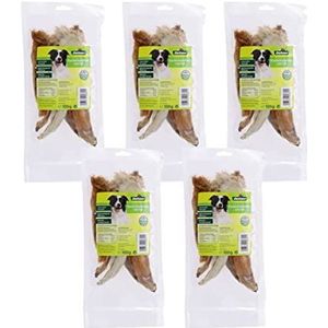 Dehner Favoriete hondensnack, lekkernij 100% natuurlijk, kauwsnack voor voedingsgevoelige honden, konijnenoren met vacht, 5 x 100 g (500 g)
