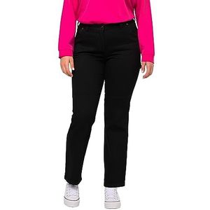 Ulla Popken Dames Utility Mandy, brede rechte pijpen, cargozak jeans, zwart, 96 Große Größen Tall