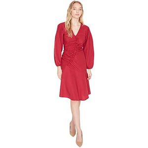 TRENDYOL Dames Woman Mini Shirt Peter Pan Collar Woven Dress Jurk, rood, 38