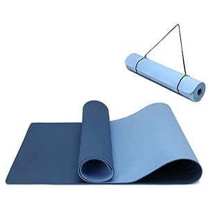 Yogamat, antislip en milieuvriendelijke TPE-sportmat met draagriem, gymnastiekmat voor pilates, workout, fitnessmat, 183 x 61 x 0,6 cm, marineblauw