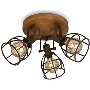 BRILONER - Retro plafondlamp met traliekap, 3-lichts vintage plafondlamp, E27 fitting max. 25 watt, verstelbare lampenkappen, rustieke plafondspot gemaakt van staal, bruin.
