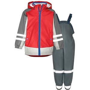 Playshoes Regenset, tweedelige 3-in-1 regenjas en regenbroek, fleecevoering, 3-in-1 rood-grijze fleece, 86