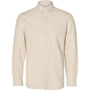 SELETED HOMME Ls Noos Slhslimnew-Linen Shirt met lange mouwen voor heren, Pure kasjmier/Stripes: strepen, L