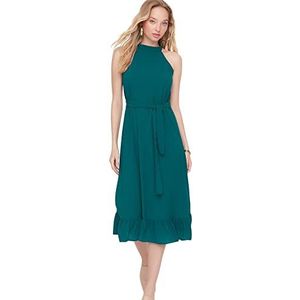 Trendyol Dames Midi Ruffle Hem Regular Dress, smaragdgroen, 68