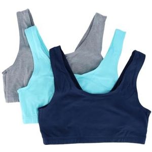 Hanes Womens Scoopneck Bralette Pack, Low-impact Bra, Cooling Stretch Cotton Crop Top, Bra, Navy/Concrete Heather/Ultra Blue, Large US