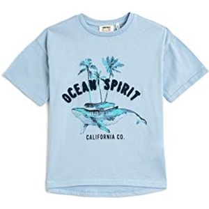 Koton Boys T-shirt met korte mouwen, walvis-bedrukt katoen, blauw (655), 5-6 Jaar
