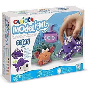 CARIOCA Modelight Maxi Ocean | Ultralichte Boetseerklei voor Kinderen, Maxidoos met Zachte en Elastische Luchtdrogende Klei, vanaf 5 Jaar, 12 Kleuren, Benodigdheden en Tutorials Inbegrepen, 180 gr