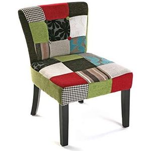 Versa Green Patchwork Gestoffeerde en beklede comfortabele stoel, Kleurrijk, Afmetingen (H x B x H) 73 x 64 x 50 cm, Katoen en hout, Kleur Groen