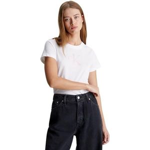 Calvin Klein Jeans Satijn Ck Slim Tee S/S T-shirts voor dames, Pvh Wit, XS