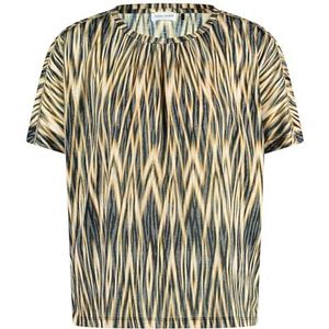 T-shirt 1/2 mouw, zwart/crème/gele print, 40