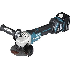 Makita DGA517RTJ Accu-haakse slijper, 18 V/5,0 Ah, met paddle-schakelaar, 2 accu's + oplader in Makpac, zwart