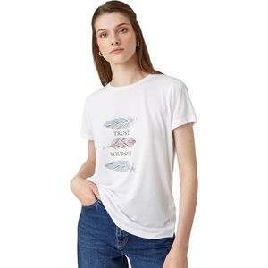 Koton Dames T-shirt met korte mouwen en ronde hals, Gebrochenes Weiß (001), M