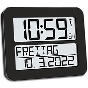 TFA Dostmann 60.4512.01 - Klok - Digitaal - Zendergestuurd - 7 talen - Tweede tijd - Alarm - Snooze - LCD - Zwart