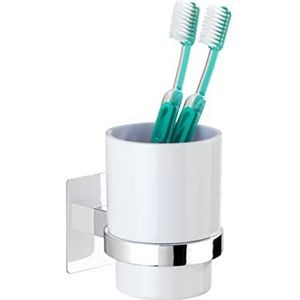 WENKO Turbo-Loc® Quadro Tandenborstelhouder voor tandenborstel en tandpasta, bevestigen zonder boren, kunststof (ABS), 7 x 10 x 9,5 cm, chroom
