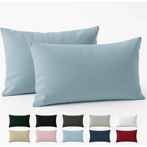 OUKO Tex - Kussenkussen 50x70 - Lichtblauw - Set van 2 - Versterkte Katoen