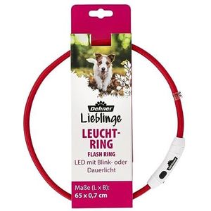 Dehner LED hondenhalsband Flash Ring, verstelbaar, lengte 65 cm, hoogte 0,7 cm, polyester, rood
