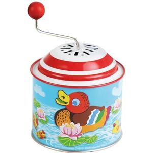 Lena tin toys 52761 - Muziekdraaidoosje met eendjes muziekdoosje ca. 105 x 75 cm blikken draaidoos met melodie Alle meine Entchen metalen draaidoos draaiorgeltje vanaf 18 m+ met eendjes meerkleurig