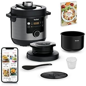 Tefal CY7788 Turbo Cuisine & Fry, met airfydeksel, Snelle Multicooker met gratis app, heteluchtfriteuse en snelkookpanfuncties, veelzijdig, 15 kookprogramma's, exclusieve bolvormige kom