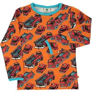 Småfolk Jongens T-shirt Ls. Firetruck Top, oranje, 5-6 Jaar