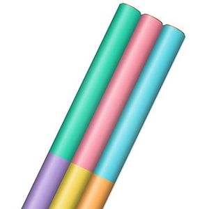 Hallmark Helder pastel inpakpapier met snijlijnen op de achterkant (3 rollen: 75 m² ttl) Dual Tone: groen, violet, roze, geel, blauw, oranje voor verjaardagen, babyborrels, Pasen