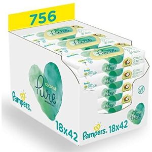 Pampers Coconut Pure Protection Billendoekjes, 756 Babydoekjes (18x42 Doekjes), Met 100% plantaardige vezels en biologische kokosolie