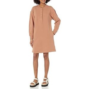 Amazon Essentials Gebreide Henley Sweatshirtjurk voor dames (verkrijgbaar in grote maten), lichtbruin, L