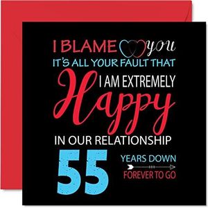 Grappige smaragdgroene verjaardagskaart voor echtgenoot vrouw - Your Fault I'm Extremely Happy - Happy 55th Wedding Anniversary Card voor Partner, 145 mm x 145 mm wenskaarten voor vijfenvijftigste