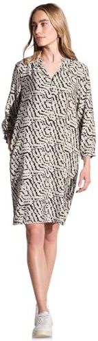 Street One - Dames Jurk - Beige - Viscosemix - Knielang met Patroon