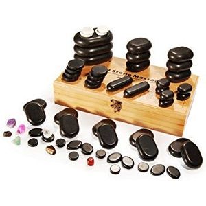 Master Massage Hot Stone Hete Massastenen in Decoratieve Bamboo Box 60 St