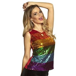 Boland - Paillettentop regenboog, voor dames, glittertop, disco queen, feestoutfit, kostuum, themafeest, carnaval