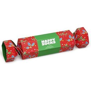 Happy Socks Christmas Cracker Holly Gift Box, kleurrijke en leuke, Sokken voor Dames en Heren, Rood-Groente-Wit 2 paar (41-46)