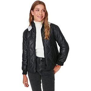 Trendyol Damesjas met reverskraag, effen, normale winterjas, Zwart, S